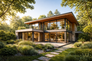 Découvrez comment optimiser les apports solaires à Limonest avec les menuiseries à frappe Technal pour une maison passive et bioclimatique.